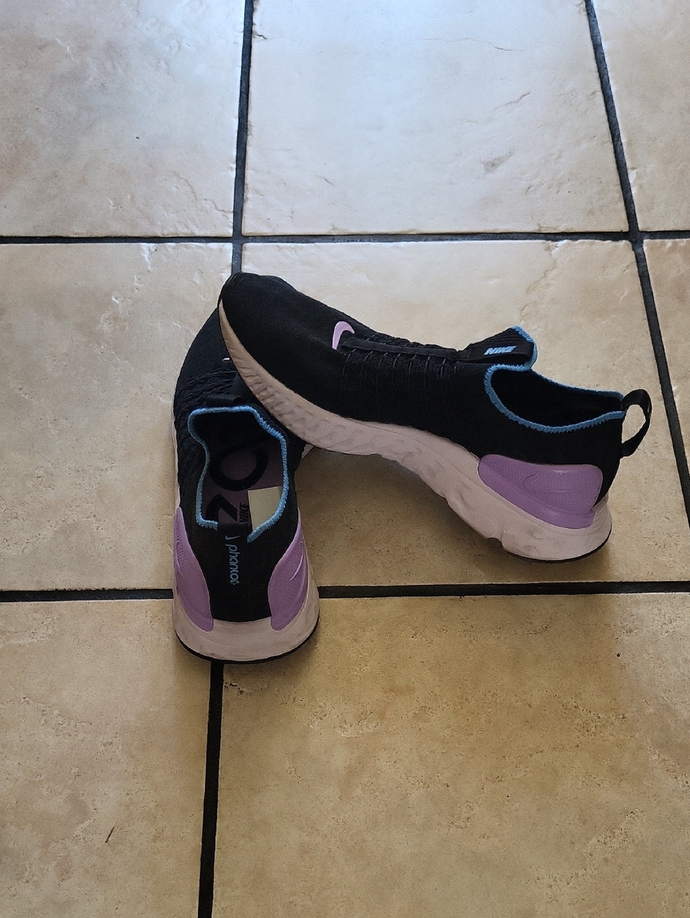 Nike Black Slip-On Sneakers with Lavender and Light Blue Trim